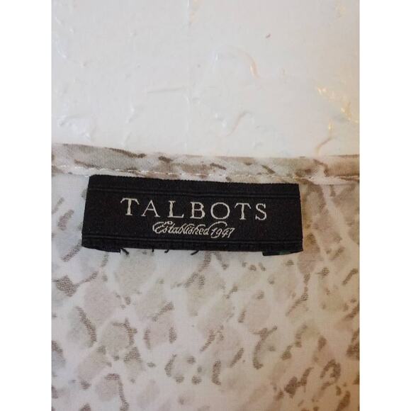 Talbots Sheer Blouse Animal Print Brown Beige Button Up Long Sleeve Fits Large - Picture 9 of 10